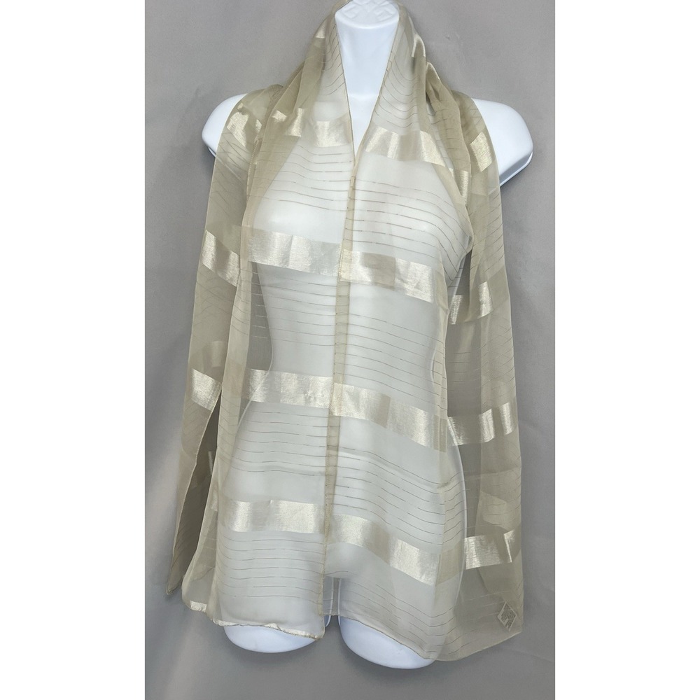 Made In Italy Women's‎ Scarf Beige 100% Polyester Beige Rectangle 60"x 14"